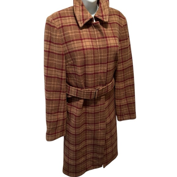 VTG J. Crew Plaid Clueless Preppy Wool Belted Trench Coat M Pockets Lined - Picture 6 of 12